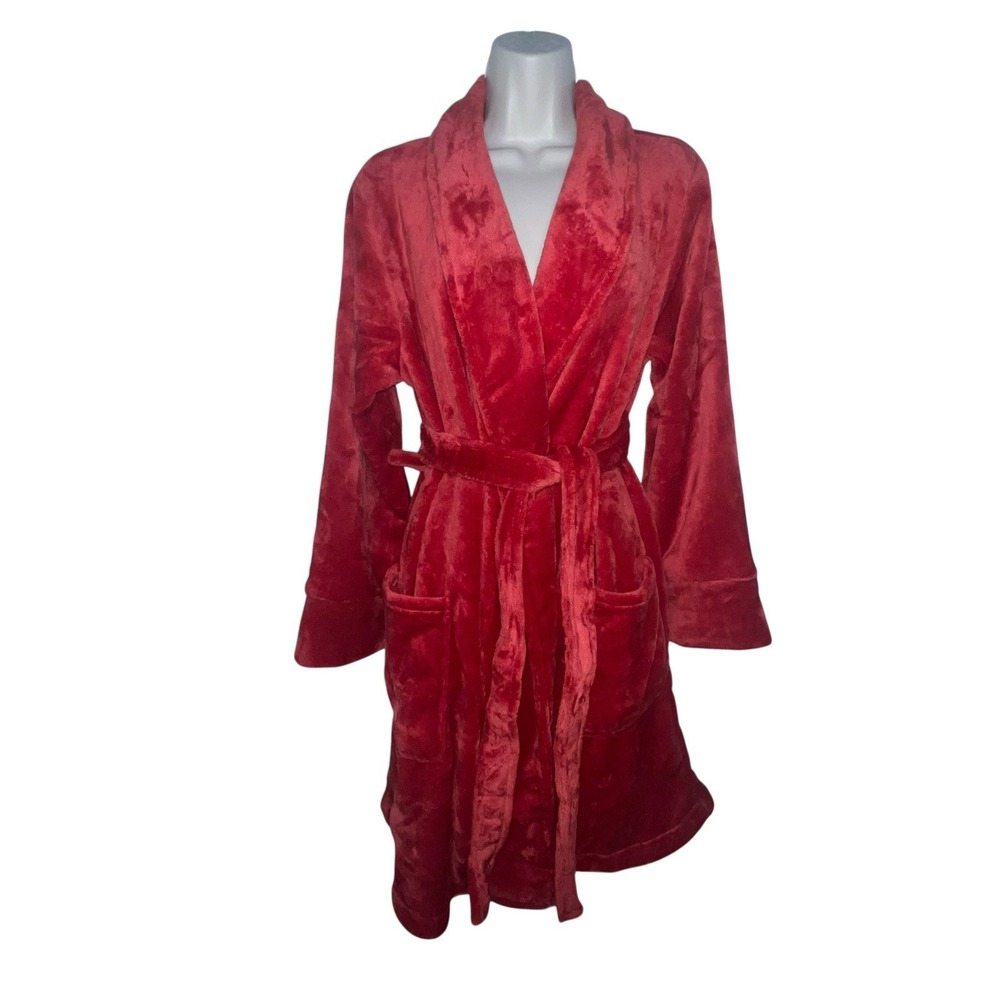 NWT Soma Plush Short Robe Paint‎ The Town Red Fleece Pockets Women's Size S/M